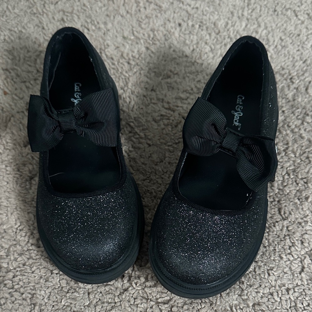 Cat & Jack Sparkly Black Dress Shoes with Bow